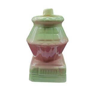 Vintage Ceramic Pastel Green & Pink Miniature Stove Pottery Vase Studio Artist